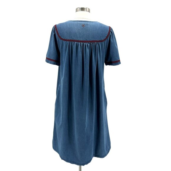 Go Softly Patio Womens Medium Dress Denim Embroidered Snap Button Western Mumu - Picture 5 of 7